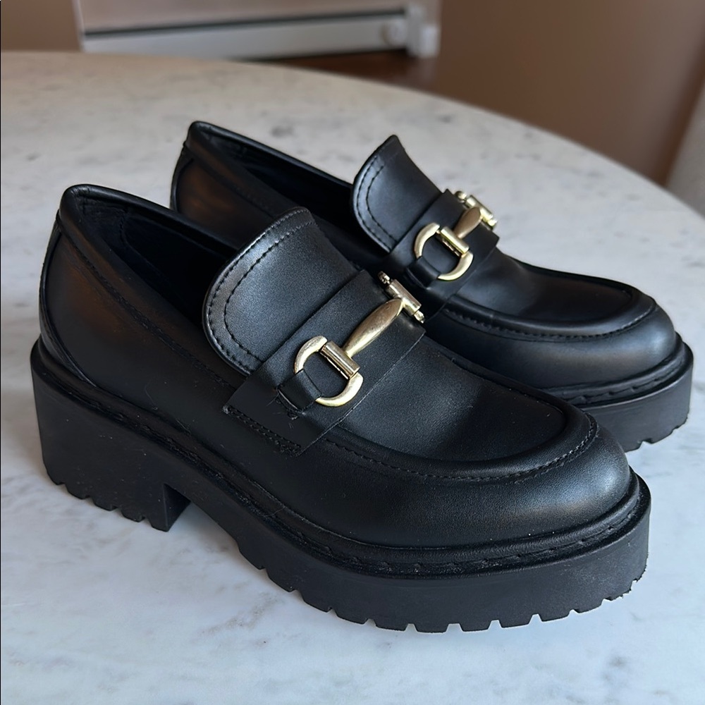 Black Loafers with Gold Buckle